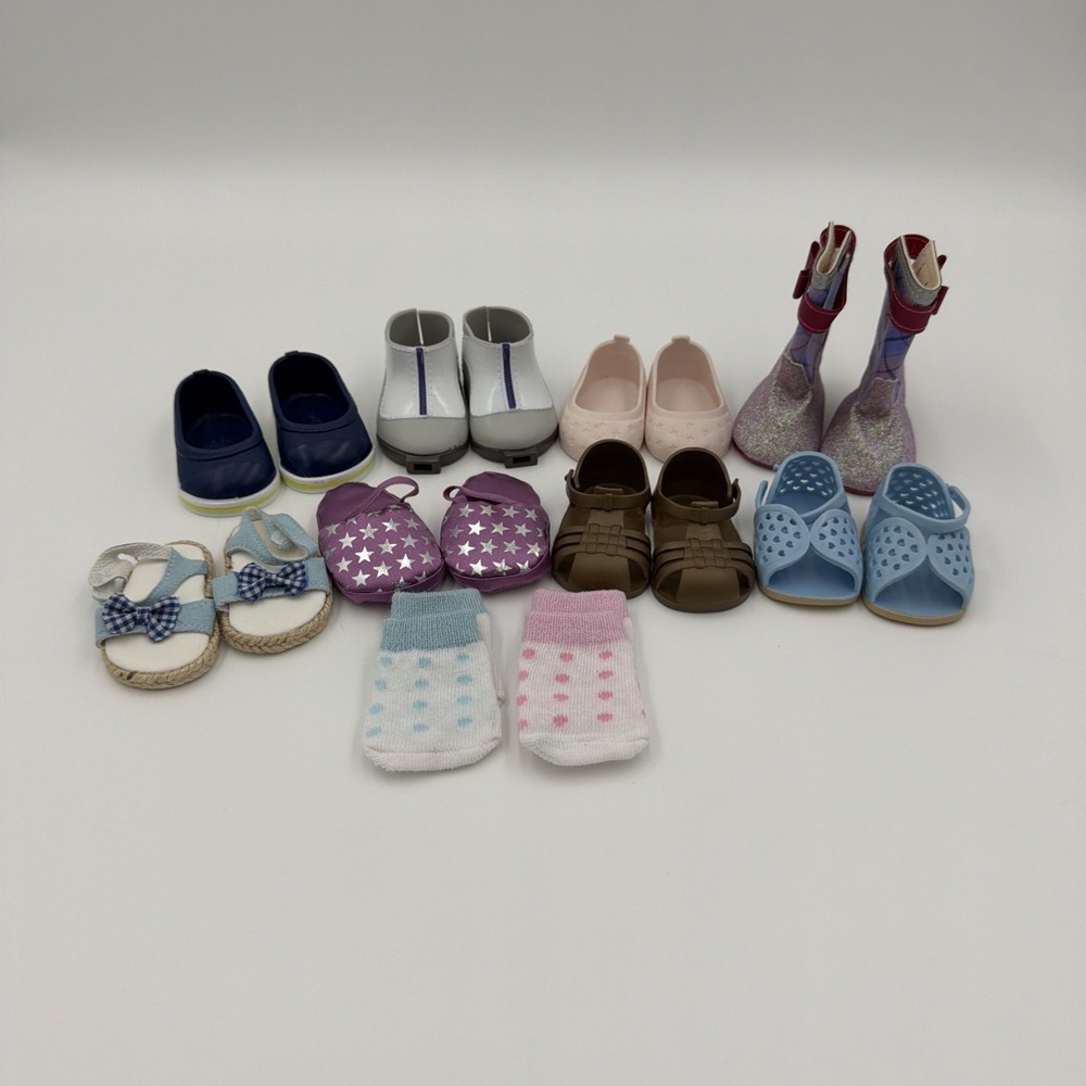 Our Generation Battat 18 Inch Doll Shoe Lot 8 Pairs Shoes 2 Pairs Socks Glitter